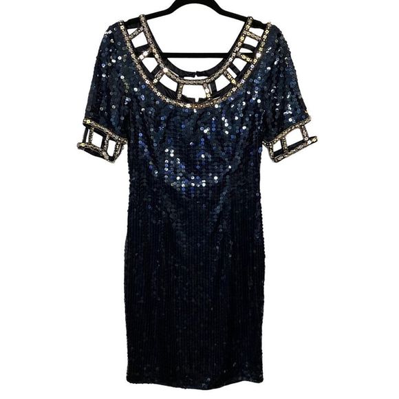 Lime Nite Women's Navy Sequin Dress Size 10 - Picture 1 of 9